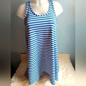 EUC Juicy Couture Beach Bay size XS blue/white/gold stripped racer back dress